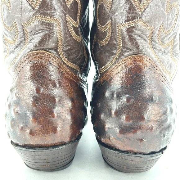 Vintage Nocona Cowboy Boots Ostrich Embossed Leather Brown Mens 10.5D Western - Picture 5 of 14